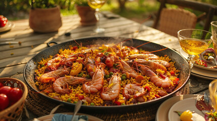 Wall Mural - Saffron Seas: A Spanish Paella Festival of Seafood and Rice Magic