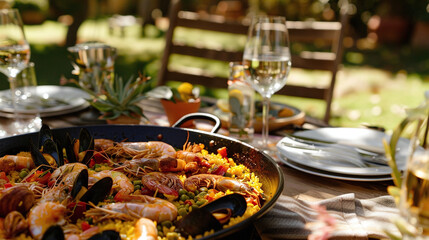 Wall Mural - Spanish Sizzle: Saffron & Seafood Symphony in a Paella Fes