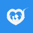 Mother's Day creative concept design idea for the milk industry and mother-child food advertising, Milk splash heart shaped love care, mom baby, Happy Mothers Day logo milky wave heart shape on a blue