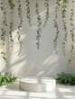 Podium mockup, stem green leaf plant background, 3dender