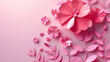 Pink Background With Paper Flowers and Leaves