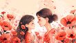 Two Girls Standing in a Field of Red Flowers