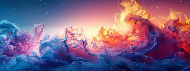 Wall Mural - generative ai art: robotic arm painting vivid landscape on digital canvas