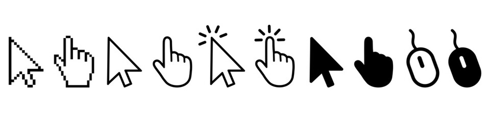 Aufkleber - Cursor icons set in hand, arrow and mouse forms, mouse click cursor set, arrow and hand pointer - vector