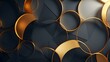 © FEEZAN ALI - Behold the elegance of a tech-inspired geometric background, where abstract golden and grey circles intertwine to form a captivating vector banner design, captured in mesmerizing HD clarity