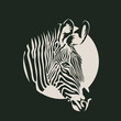 vector drawing of a zebra head in a circle drawn in black pain. Suitable for logo or symbol