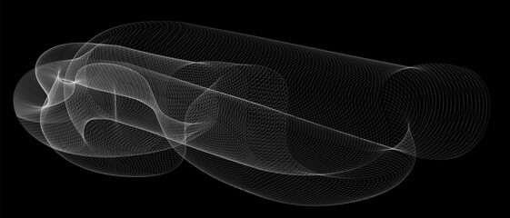 Wall Mural - gray abstract digital particle wave on black background, futuristic linear wave and 3d mesh. texture