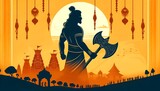 Fototapeta Młodzieżowe - Illustration of lord parshuram silhouette holding an axe for parshuram jayanti celebration.