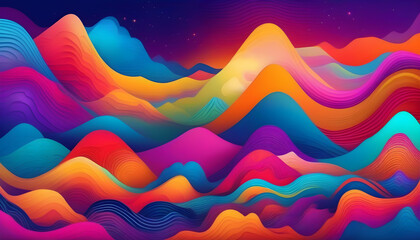 Wall Mural - An abstract digital illustration with vibrant colors and intricate patterns