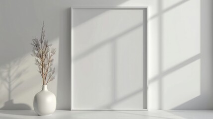Wall Mural - White wall frame mockup, square size.