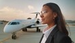 © Marko - Young, successful woman stands outside waiting to board a flight on a private jet