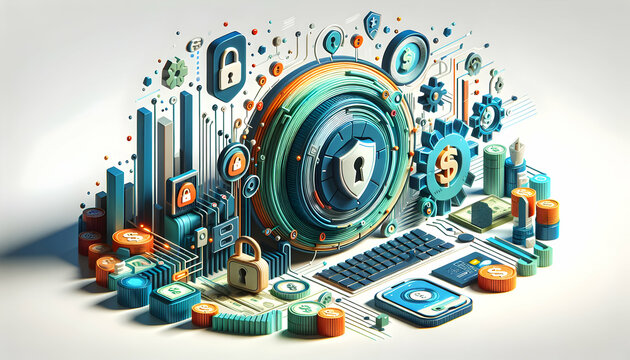 Safeguarding Financial Systems: 3D Cartoon Icon for Cybersecurity Finance Concept at the Intersection of Data Protection and Fraud Prevention in Banking and Fintech