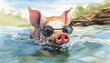 Compose a story about a little pig who is afraid of water but learns to swim during a summer camp adventure