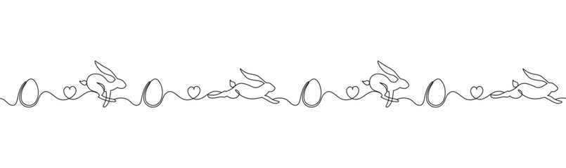 Wall Mural - Easter egg and bunny line art style vector illustration
