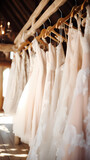 Fototapeta Uliczki - A row of wedding dresses hanging on the lingerie rack in the store