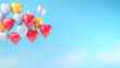 Valentine's Day background with heart shaped balloons on light blue background