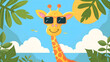 Animated cartoon character with giraffe wearing sunglasses , animals  illustration, good for cards and prints.