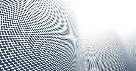 Sticker - Grey dots in 3D perspective vector abstract background, dotted pattern cool design, wave stream of science technology or business blank template for ads.