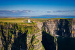 Aerial landscape with the Cliffs of Moher in County Clare, Ireland.