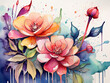 Colorful watercolor flowers with dripping design depict a vibrant spring garden Generative AIColorful watercolor flowers with dripping design depict a vibrant spring garden Generative AI