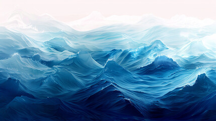 Wall Mural - Produce an AI illustration depicting the mesmerizing rhythm of ocean waves, with colors transitioning from azure to deep navy, symbolizing the perpetual movement and energy of nature's elements.