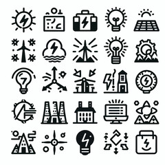 outline electrical energy icon set silhouette vector illustration white background, electrical energy, electricity. Outline icon collection