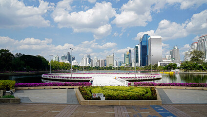 Wall Mural - bangkok skyline with skyscpers from lumpini oark