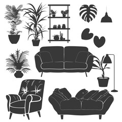 Silhouette livingroom at home equipment black color only