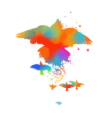 Wall Mural - A flock of colored birds. hand drawing. Not AI, Vector illustration