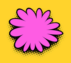 Wall Mural - A lively square-format illustration of a magenta flower with a pop art flair, featuring bold black outlines against a saffron yellow background, complete with halftone dot shading.