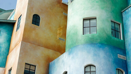 Poster - colorful houses in sunset town