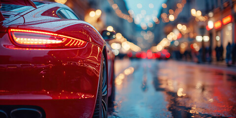 Wall Mural - luxury red sports car in city. Taillight