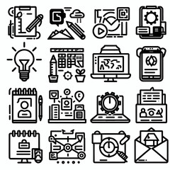 outline project icon set silhouette vector illustration white background. project, startup, management, business. Editable stroke. Outline icon collection