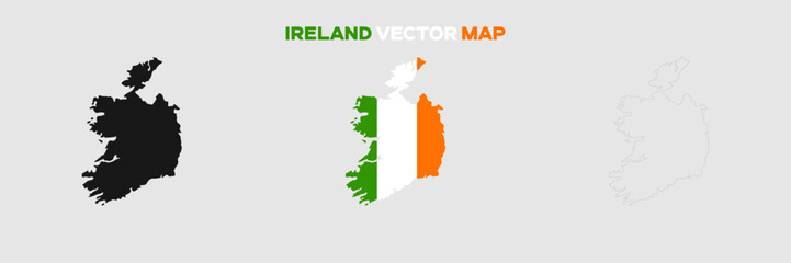 Wall Mural - Ireland Map Vector Pack. Map with Flag. Gray Map Silhouette. Gray Outline Map. Editable EPS file. 