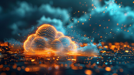 Wall Mural - modern technology concept, cloud with dotted lights showing wireless connection, Time, eternity, universe concept	
