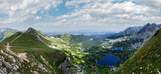 Canvas Print - Tatra Mountain summer panorama, Poland, view to Valley Gasienicowa and group of glacial lakes.