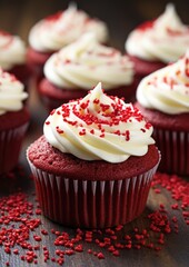 Wall Mural - Delicious Red Velvet Cupcakes with Cream Cheese Frosting