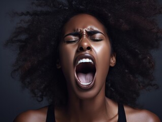 Wall Mural - Portrait of a young woman screaming with eyes closed