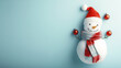 Christmas and New Year banner with snowman on a light background and copy space