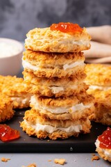 Wall Mural - Stack of freshly baked scones with cream and jam