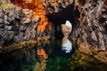 Sticker - Majestic sea cave with vibrant rock formations