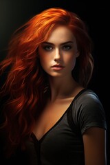 Wall Mural - Portrait of a Young Woman with Vibrant Red Hair