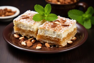 Wall Mural - Delicious layered dessert topped with nuts and mint