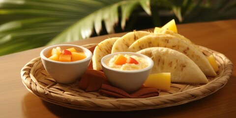 Wall Mural - Delicious tropical fruit platter with fresh mango and pineapple