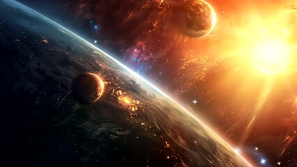 Wall Mural - Space animation with planets, nebulae, and galaxies. looping time-lapse video background