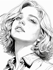 Wall Mural - A woman with blonde wavy bob cut, character reference sheet, Yoshiharu Tsuge Style, high detail black and white ink,comic strip, dramatic