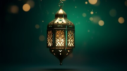 Poster - Lanterns on a green background. Ramadan Kareem.