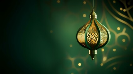 Poster - Lanterns on a green background. Ramadan Kareem.