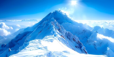 Wall Mural - Landscape of snow-capped mountains at sunset in good weather