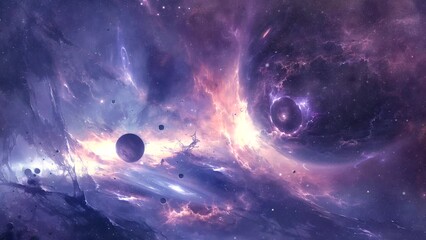 Wall Mural - Outer space planets and luminous stars. looping time-lapse video animated background